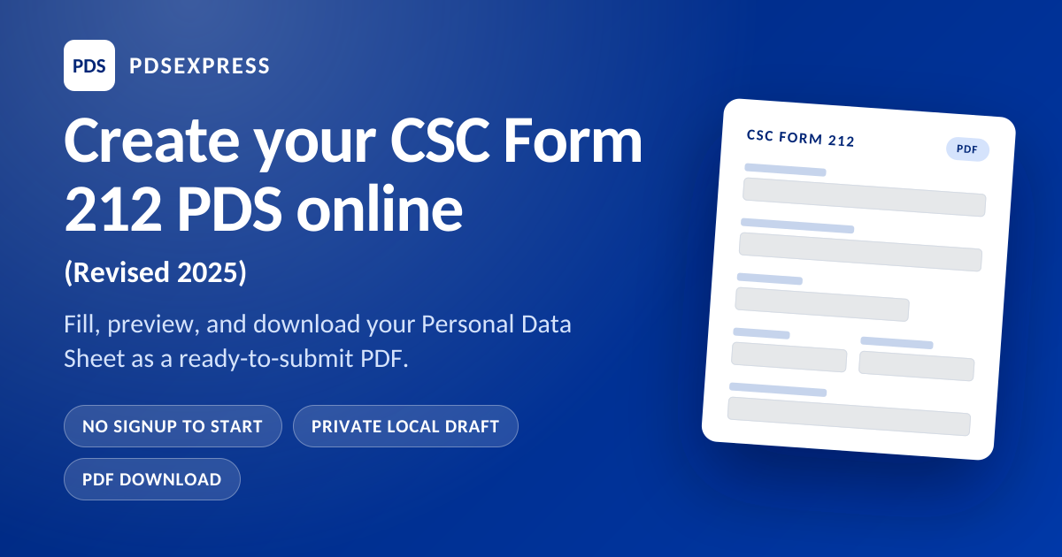Create your CSC Form 212 PDS online (Revised 2025)